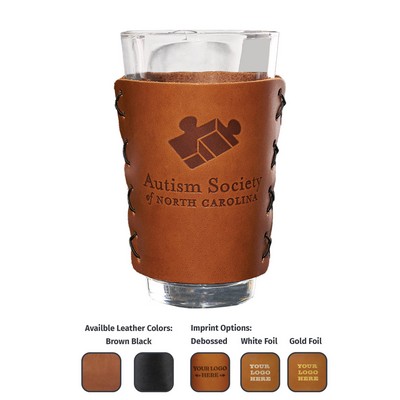 Full-Grain Leather Pint Glass Holder- Craft Beer Gift, Craft Cocktail Glass- Made in USA