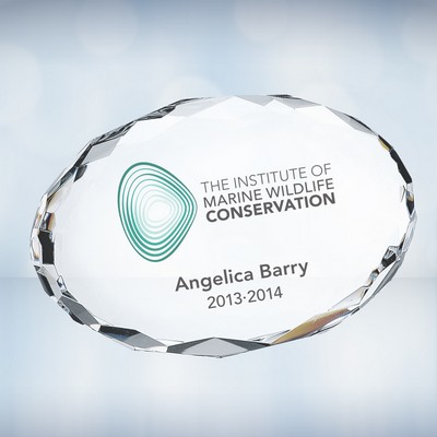 Color Imprinted Clear Gem Cut Oval Optical Crystal Paper Weight