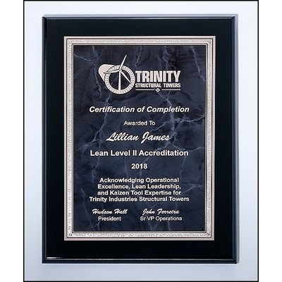 Airflyte® Black High Lustr™ Plaque w/Gray Marble Center & Silver Florentine Border (8"x 10")