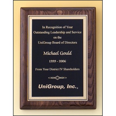 Airflyte® Walnut Piano-Finish Plaque w/Black Textured Plate & Squared Corner (7"x 9")