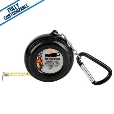6-Foot Black Pocket Tape Measure With Carabiner & Full Color Insert Area, 2-Sided