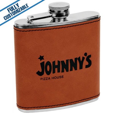 Saddle Tan Leatherette - 6 Oz - Flask