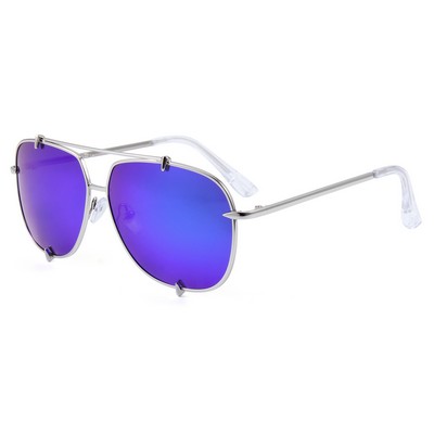 Sunglasses - Blue Mirror Lenses - Silver Frames