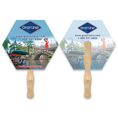 Lightweight Full Color Two Sided Single Paper Hexagon Shape Hand Fan