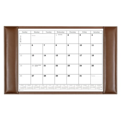 Rustic Brown Leather Side Rail Desk Pad w/Calendar Insert (34"x20")