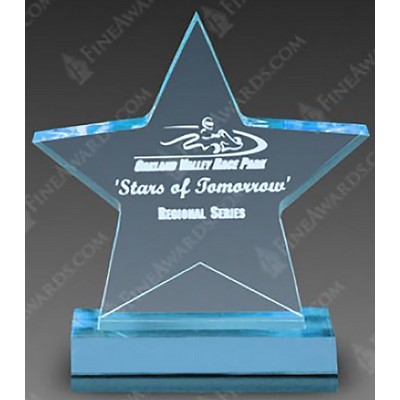 Acrylic Star Award With Base, Blue, Medium (6" x 6-3/4")