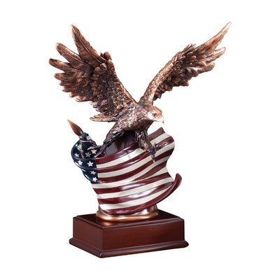 15 ½" Bronze Electroplated Attacking Eagle Painted American Flag Trophy