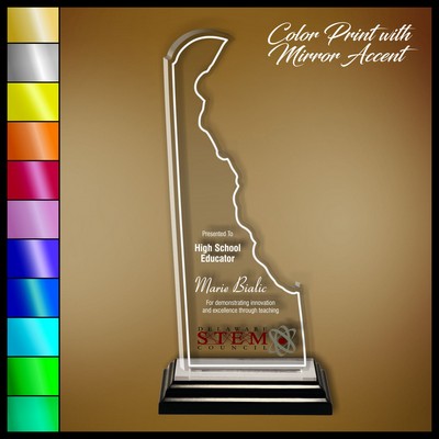 9" Delaware Clear Acrylic Award with Color Print and Mirror Accent