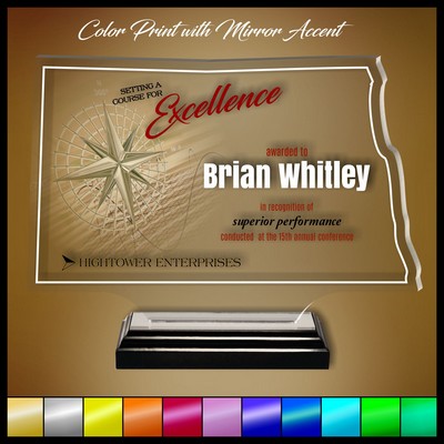 13" North Dakota Clear Acrylic Award with Color Print and Mirror Accent