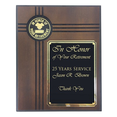 Walnut Retirement Plaque w/2" Etched Enamel Medallion (8" x 10")