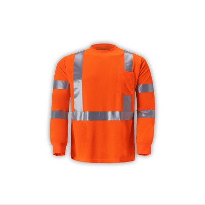 High Visibility Long Sleeve Birdseye T-shirt, Class 3, Orange