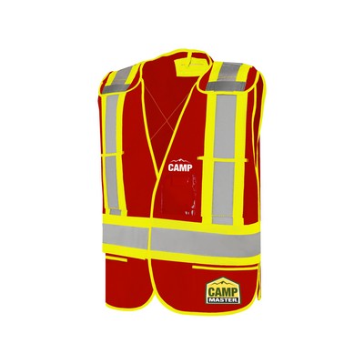 Red Universal 5 Pt. Tear-Away Solid Traffic Vest, 4" Refl. Tape, 5 Pockets
