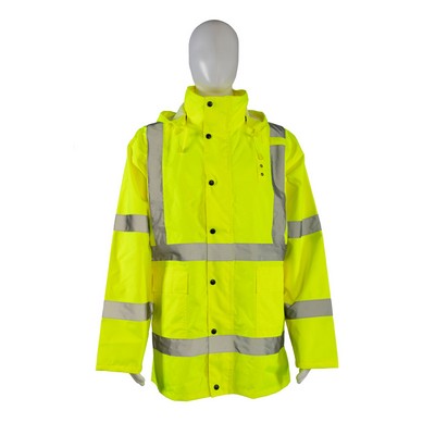 ANSI Class 3 Lime Green Waterproof Rain Jacket