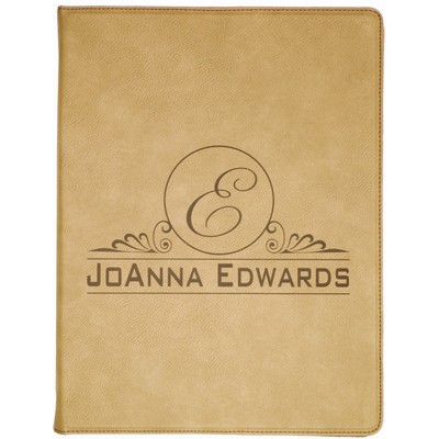 9 1/2" x 12" Light Brown Laserable Leatherette Portfolio with Notepad