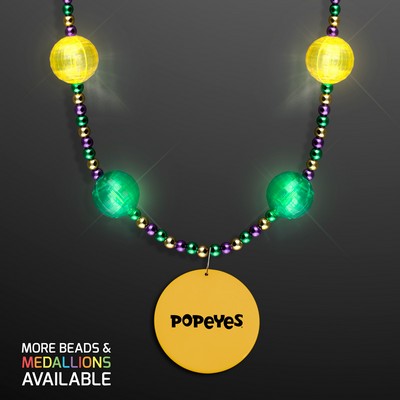 Mardi Gras Jewelry LED Beads Necklace with Yellow Medallion - PRINTED