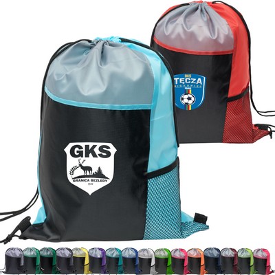 Tri Color Side Mesh Bottle Holder Drawstring Backpack (13" x 17")