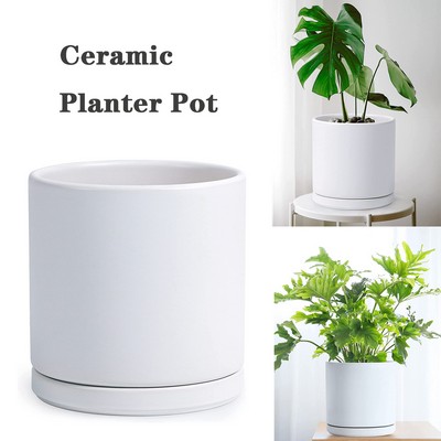 10" Ceramic Planter Pot with Drainage Hole and Saucer