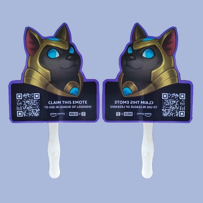 Custom Shape Paper Hand Held Fan W/ Wood Handle