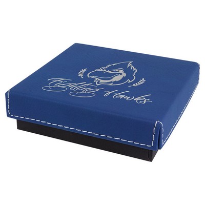 4" x 4" Blue/Silver Medal Box with Leatherette Lid