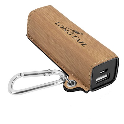 Bamboo Leatherette 2200 mAh Power Bank with USB Cord