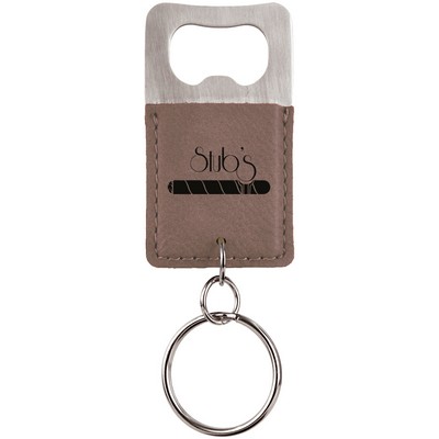 Rectangle Gray Leatherette Bottle Opener Keychain