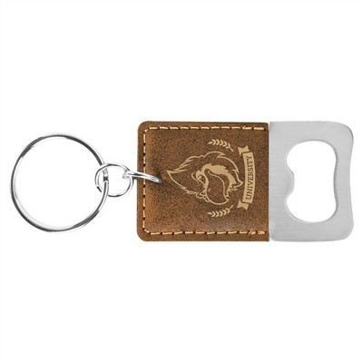 Rectangle Rustic/Gold Leatherette Bottle Opener Keychain