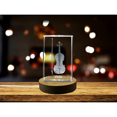 Viola 3D Engraved Crystal Trophy Award w/LED Base - Music Keepsake