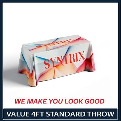 Value - 4' x 30"Top x 29"H - 4 Sided Hemmed Standard Table Throw(Full Coverage Dye Sublimation)