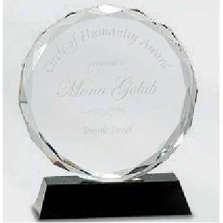 Crystal Faceted Circle Awards w/ Black Pedestal Base (6")