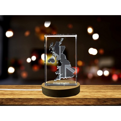 United Kingdom 3D Engraved Crystal Trophy Award w/LED Base Light & Gift Box