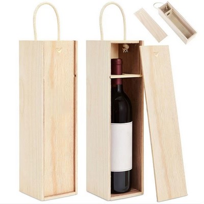 Single Wine Bottle Wooden Box w/Handle