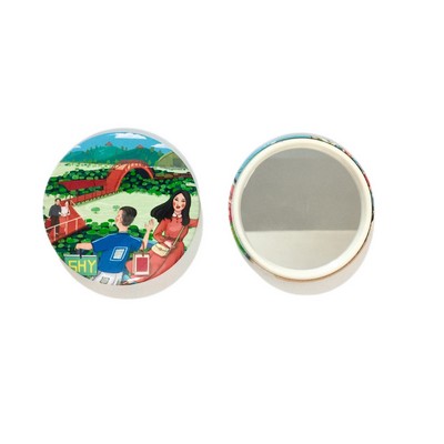 Round Tin Compact Makeup Mirror (2.95")