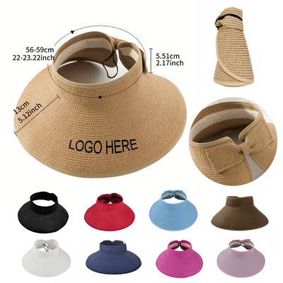 Women Foldable Sun Visors Wide Brim Beach Straw Hat