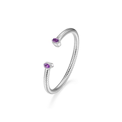 Charles Garnier Sterling Silver "Prism" Genuine Amethyst & CZ Mesh Cuff Bangle - Silver