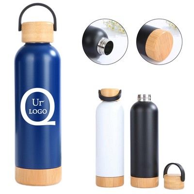 24Oz Stainless Steel Water Bottle W/ Bamboo Lid