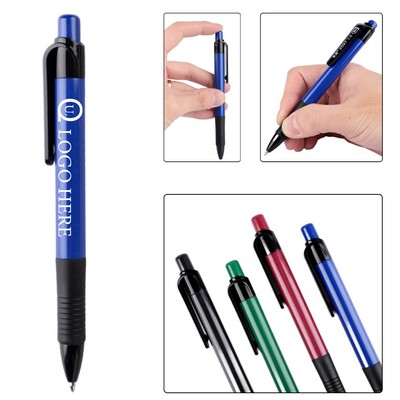 5.31" Plastic Click Ballpoint Pen w/ Rubber Grip