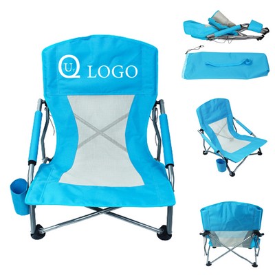 Folding Beach Mesh Chair w/ Bottle Holder