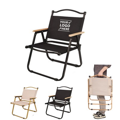 Portable Camping Folding Chair w/Wooden Armrest