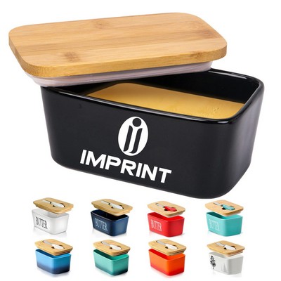 Butter Dish With Bamboo Lid & Knife