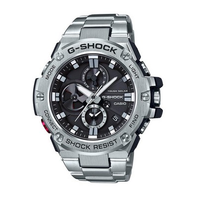 G-Shock Mens G-Steel Mobile Link Silver-Tone Watch Black Dial