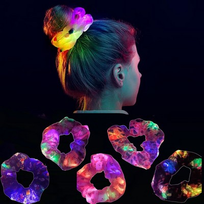Full Color Holiday Hair Scrunchie Elastic Hair with light