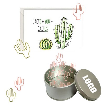 Cactus Shaped Paper Clips In Tin Box