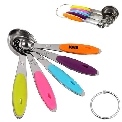 Stainless Steel 5-in-1 Measuring Spoons Set with Silicone Handles