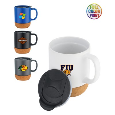 Union Printed - 12oz cork base ceramic mug w/ lid - Full Color