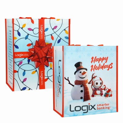 170g Recycled Full-Color Laminated RPET Holiday Custom Shopping Bag (13"x15"x8")