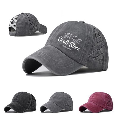 Washed Cotton Ladies' Ponytail Cap