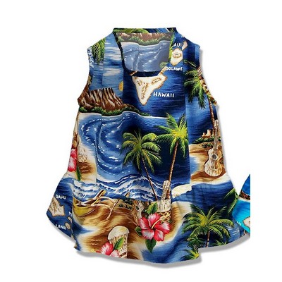 Dog Hawaiian Tropical Print Navy Cotton Dress