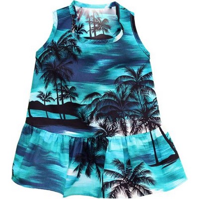 Dog Hawaiian Tropical Print Turquoise Cotton Dress