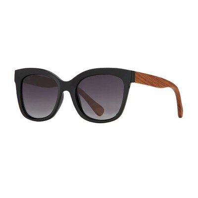 Nora Eco-Sustainable Polarized Sunglasses w/Onyx & Walnut Wood Frames