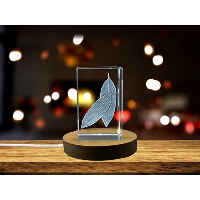 Bay Leaf 3D Engraved Trophy Crystal Keepsake - Botanical Art